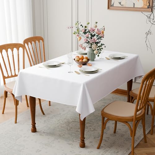 GFCC Nappe Rectangulaire Blanche 140x240 cm, Nappe en Élégante et Moderne, Lavable et Réutilisable en Polyester pour Salle à Manger, Jardin, Mariage, Fête, Noël et...
