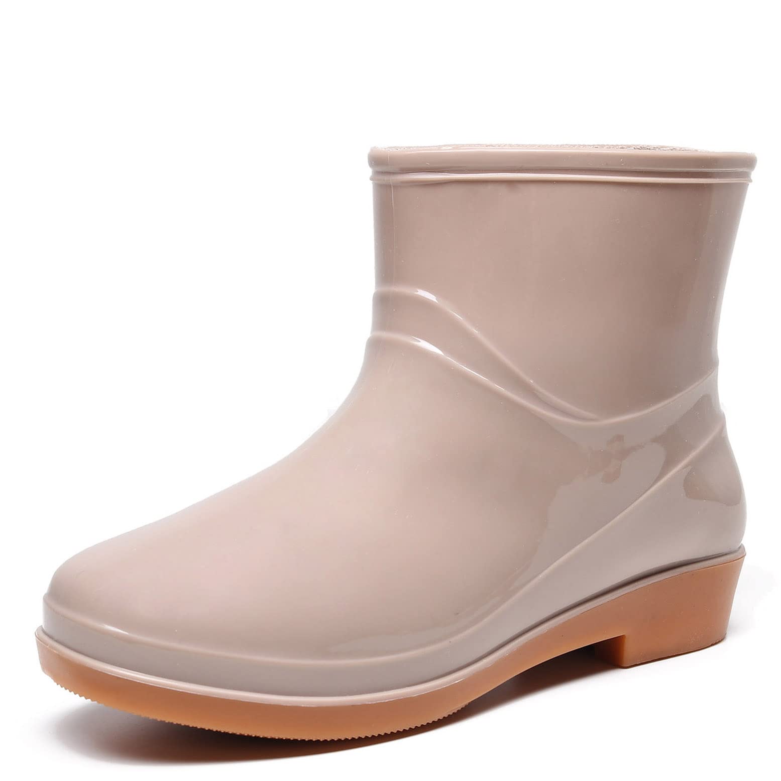 Short Rain Boots for Women, Waterproof Ankle Garden Rainboot Size 8, Slip On Black Ladies Rubber Clogs Outside Work with Comfort Insole