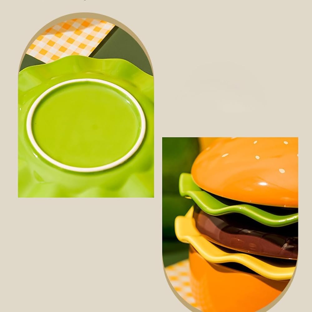 Ceramic Burger Plate Set,5-Piece Stackable Hamburger Plates And Bowls Sets,Novelty Cute Appetizer Plates For Party Picnic Barbecue Gathering (5plates(big))