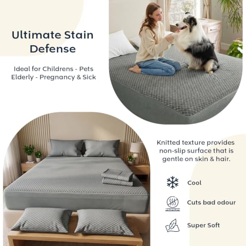 Image of AYKA Combo Pack Waterproof Mattress Protector & 2 Pillow Protectors | King Size 78x72 Inch | 100% Waterproof Kintted Bed Protector | Breathable, Noiseless Mattress & Pillow Covers | 6.5 x 6 ft | Grey