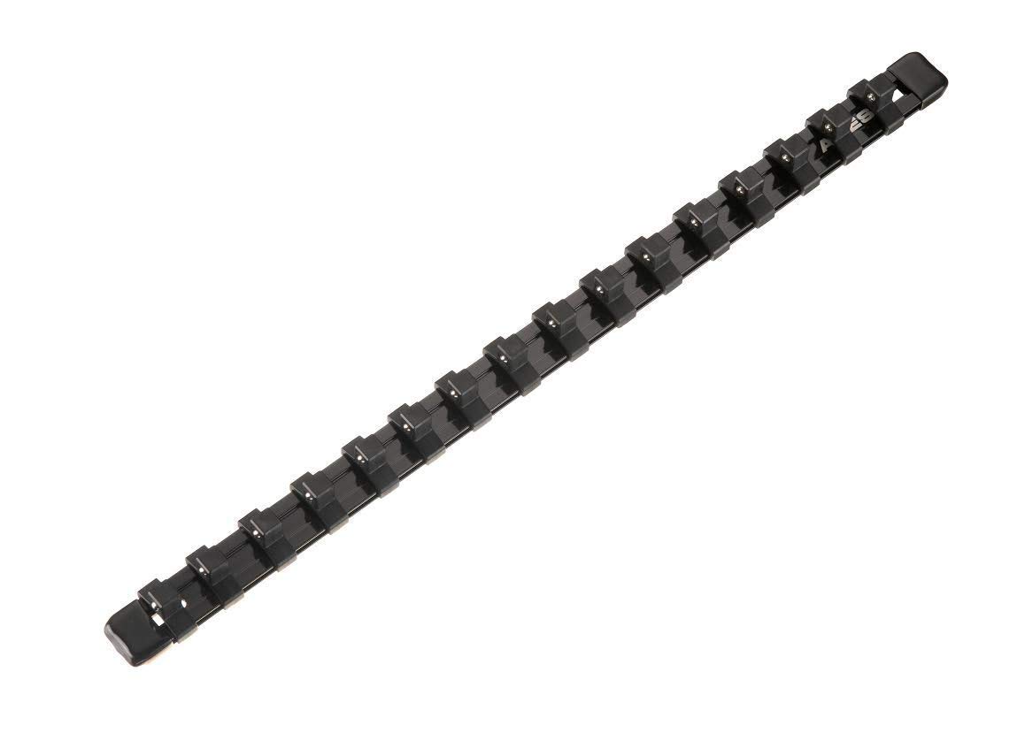 ARES 70086 - Riel de enchufe negro de 1/5.1 cm | Número de pieza: 70086; almacena hasta 16 enchufes y mantén tu caja de herramientas organizada