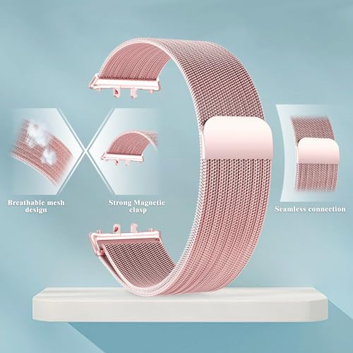 Oanux Mesh Metal Bands for Samsung Galaxy Fit 3 Watch Band,Stainless Steel Band Compatible with Samsung Galaxy Fit 3 for Women Men