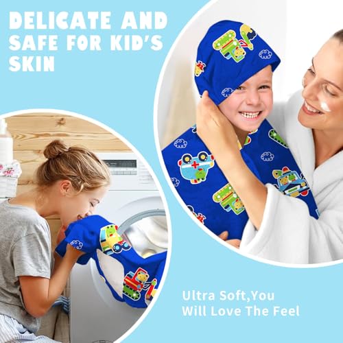 Image of Engineering Vehicle Boys Beach Towel with Hoodie for Kids Toddlers Age 4-8,Car Blue Bath Towels Shower Wrap for Boys, Hooded Poncho Beach Blanket for Pool Swimming Cute Wearable Bath Towel for Child