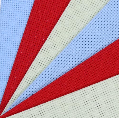 Image of KCS 4 /6 pc of 12 inch x 18 inch(30cmx45cm) 18CT Counted Cotton Aida Cloth Cross Stitch Fabric (6 pc, Light Blue+Light Green+Red)