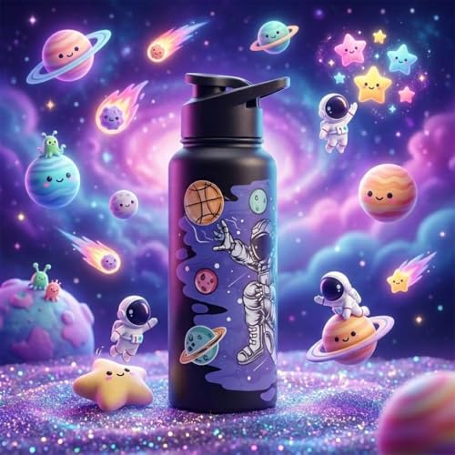 Image of VOIK Stainless Steel Printed Water Bottle 1000ml with UV Astronaut Print | Leakproof Water Bottle for Kids, Office, School, Gym, Sports & Travel | BPA Free, Rust Resistant (Astronaud Sipper 1000ml)