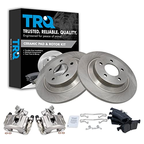Image of TRQ Rear Brake Pad and Rotor Set Ceramic Solid Rotors Calipers Compatible with 2007-2008 Mazda 5