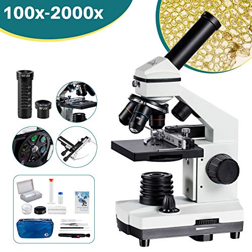Microscope 2000X Moving Ruler Compound LED with Prepared Blank Slides Microscope Accessories Kids