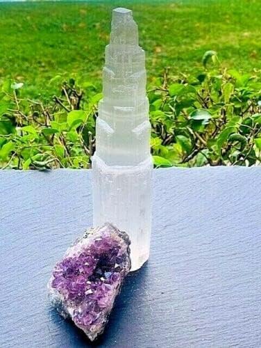 Large Selenite Crystal Tower 8",Amethyst Reiki Set