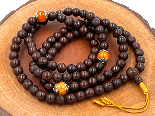 DharmaObjects Tibetan Meditation 108 Beads Genuine Nepal Bodhi Seed Mala (Brown 2)
