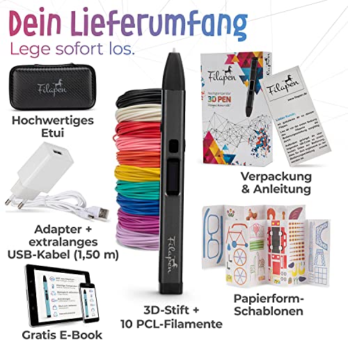 Stylo 3D premium avec 10 filaments et étui (noir) | Stylos 3D pour enfants et adultes avec modèles | Kit de bricolage | Stylo 3D pour débutants et professionnels | Kit de bricolage 2 Stylo 3D premium avec 10 filaments et étui (noir) | Stylos 3D pour enfants et adultes avec modèles | Kit de bricolage | Stylo 3D pour débutants et professionnels | Kit de bricolage – Image 3