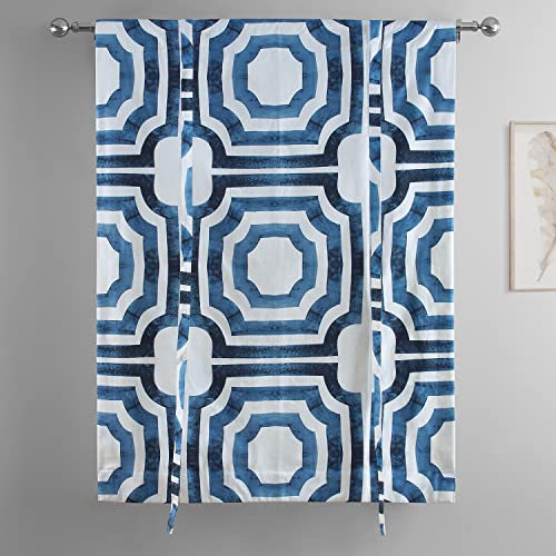 Image of HPD Half Price Drapes Room Darkening Tie Up Curtains 46 X 63 Inch Mecca Printed Cotton Window Roll Up Balloon Curtain for Living Room, Kitchen PRTW-TUD23B-63 (1 Panel), Mecca Blue