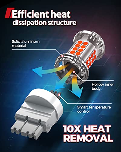 Image of Torchbeam Newly Upgraded 3157 Red LED Bulb, LED Brake Tail Light Bulbs, 600% Brighter 3056 3057 4057 4157 3457 Brake Stop High Mount Stop Tail Taillights with HD Lens for Cars, Non-polarity, 2 Pack