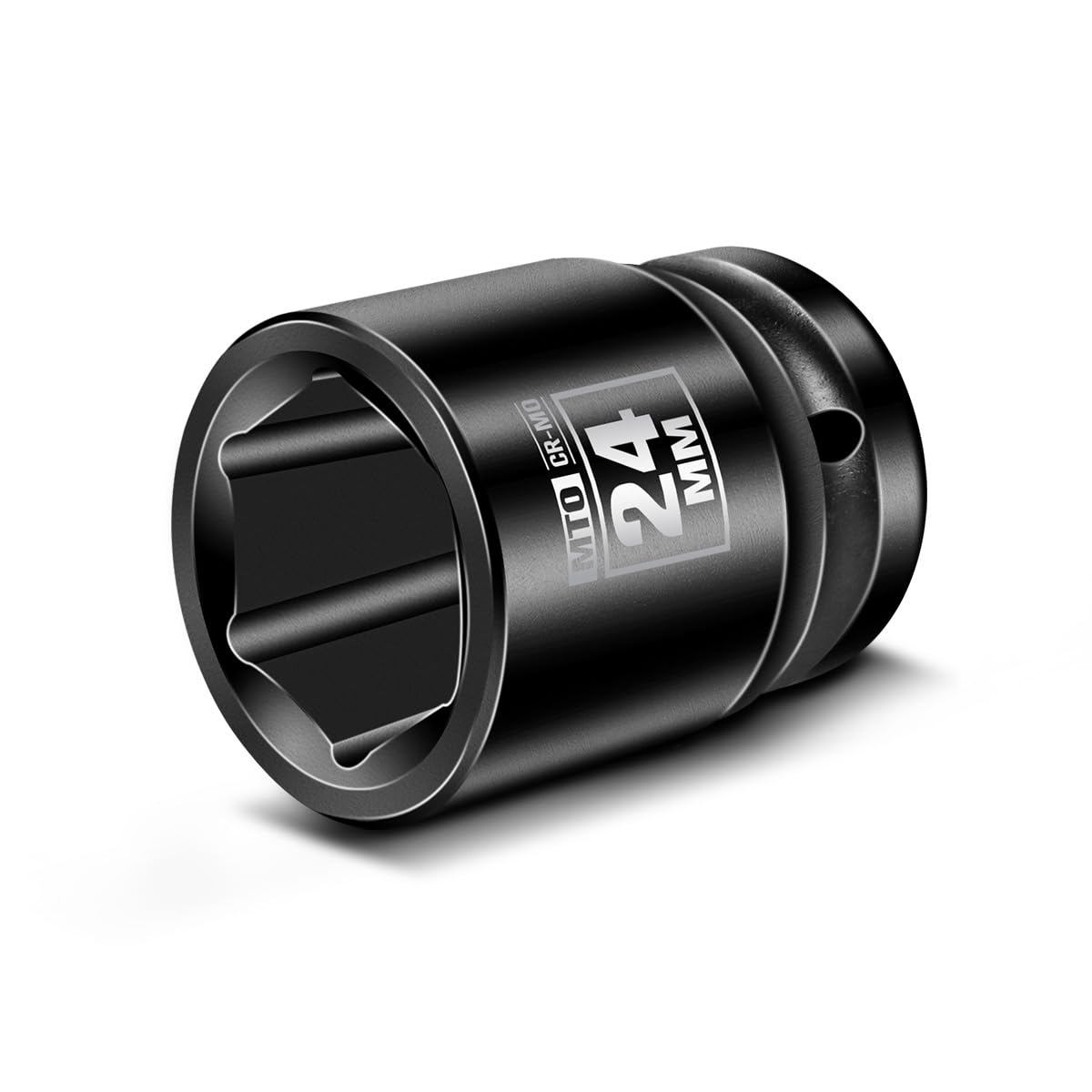 MTO 1/2" Drive 24mm Shallow Impact Socket, 6-Point Metric Socket, CR-MO Steel & Anti-Corrosion Coating for Tight Spaces and Heavy-Duty Tasks