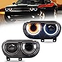 VLAND LED Headlight Assembly Fit for 2008-2014 Dodge Challenger 3rd Gen Coupe, Plug-and-play, D2H/D2S Bulb Conversion Kit(Not Included) for HI/LO Beam
