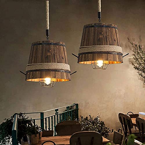 Plafond suspendu E27 en bois rétro industriel pour bar et loft