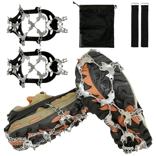 Crampons for Shoes Footwear Traction Cleats Ice Snow Grips with 32 Stainless Steel Spikes Shoe Anti - Slip Boots Spikes for Walking Jogging Climbing and Hiking (Large)