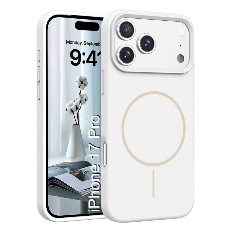 Image of LuxuryKase Silicone Magnetic Case for iPhone 17 Pro | Soft Microfiber Lining | MagSafe Support | Shockproof Protective Cover | Precise Cutouts | Slim Fit Design - White
