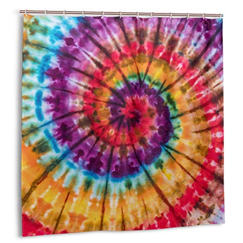 BLUBLU Waterproof Fabric Shower Curtain Set with Hooks for Bathroom, 70x70 Inch Tie Dye Colorful Rainbow