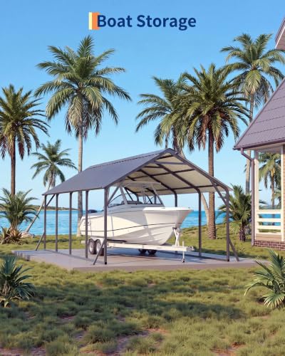 Image of GarveeLife 11ft x20ft x 9ft Vertical Roof Metal Carport | Reinforced Steel Frames for All-Weather / for Full-Size Pickup Trucks, Boats, and Tractors