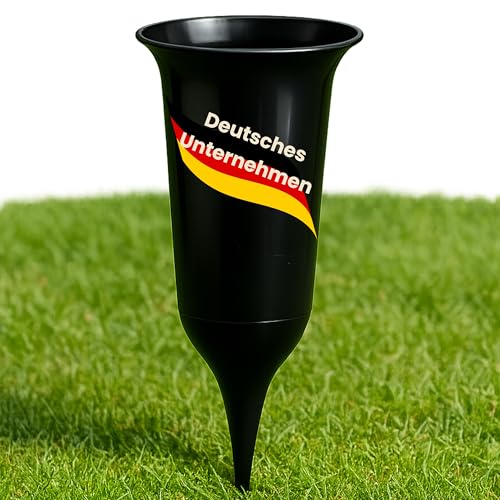 ELBKAISER Jarrón negro con estaca para cementerio, robusto jarrón de cementerio, jarrón para tumba con base y soporte para flores frescas, resistente a la intemperie, ideal para el cementerio