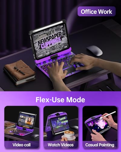 Image of Intermerge Keyboard Case for iPad mini 7 (A17 Pro, 2024) & Mini 6 (2021) 8.3 inch - 360 Swivel Multi-Touch Trackpad, 7-Color RGB Backlit Keys, Pencil Holder, Type-C Charging, Power Indicator-Neon Pulse