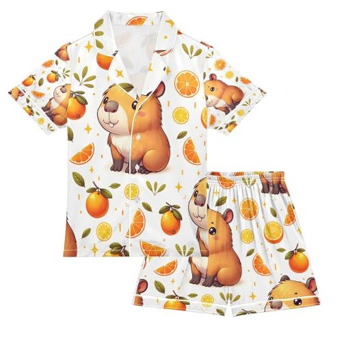 senya Funny Capybaras Satin Summer Pajama Sets Silk Short Sleeve Button Down Sleepwear