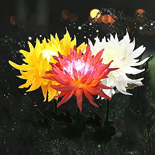 Outdoor Solar Flower Stake Lights, Chrysanthemum Solar Powered Flowers Light, Waterproof Solar Decorative Lights for Lawn, Walkway, Ground, Courtyard (3Pack)