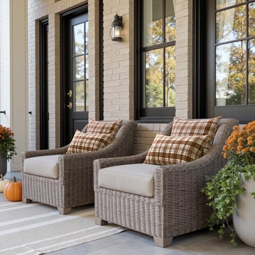Image of MIULEE Fall Plaid Pillow Covers Scottish Tartan 20x20 Brown | Set of 2 Fall Decorations Cushion Covers, Farmhouse Winter Home Decor, for Thanksgiving Sofa Couch Bed Living Room