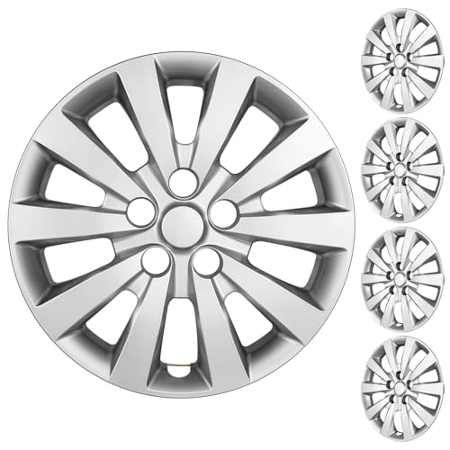 XLAVTIY 16 Inch Hubcaps Compatible with 2013-2019 Nissan Sentra & 2011-2024 Nissan Leaf Silver Wheel Covers for 16 Factory Steel Wheels Snap-On Replacement Hubcaps Set of 4 (Silver)
