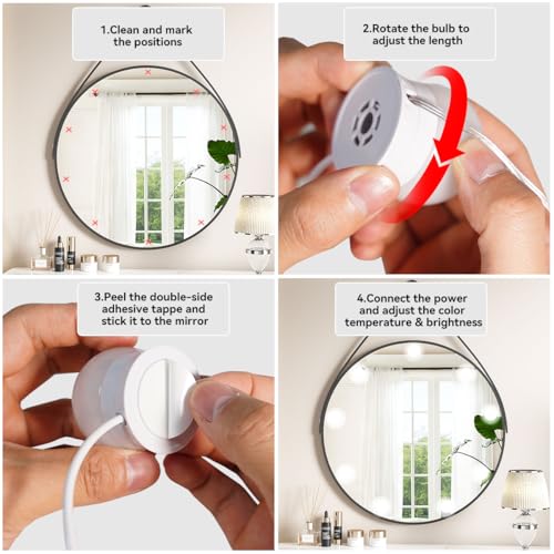 AURORIONCG 10 LED Spiegellichter Dimmbare Make-up Lampen 3000K/4000K/9000K Einstellbare Farbtemperatur USB Betrieben