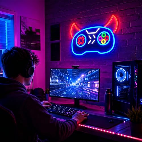 Image of Demon Game Neon Sign for Wall Decor Light Up Sign Led Signs for Game Room Party Home Wall Decor USB Powered