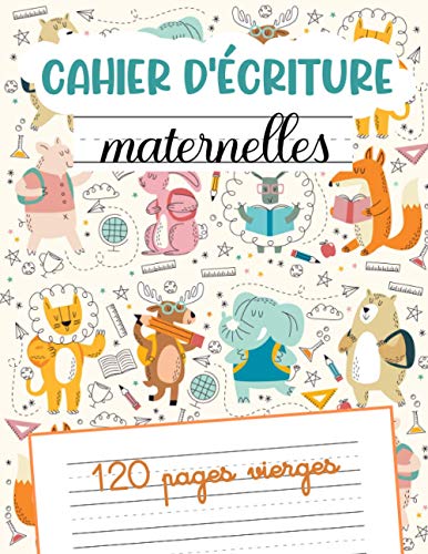 cahier d'écriture maternelles: 120 pages vierges avec double ligne | livre vierge pour s'exercer à l'écriture des lettres et des chiffres | Grand Format | couverture chats mignons