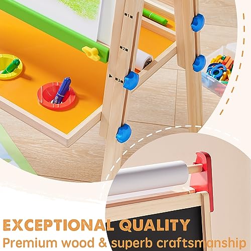 Tiny Land WT0006 Easel For Kids With 2 Drawing Paper Roll, Learning-Toy For 3,4,5,6,7,8 Years Old Boy & Girls, Wooden Chalkboard & Magnetic Whiteboard & Painting Paper Stand, Gift & Art Supplies For Toddler thumb #3