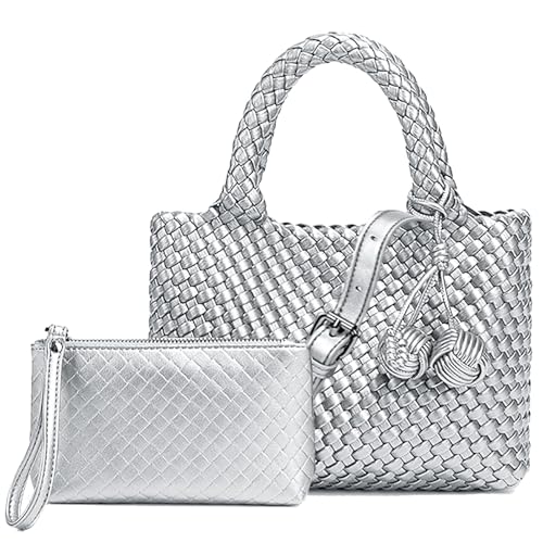 Image of Woven Tote Bag for Women with Coin Purse, Foldable Chain Small Crossbody Handbags, Fashion Shoulder Bag, Hobo Satchel
