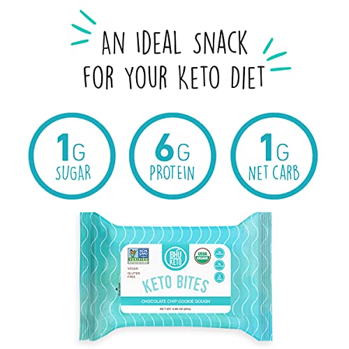 BHU Keto Bites - 1g Net Carb, 1g Sugar - Organic Keto Snack made with Clean, Gluten Free Ingredients - 6 Individually Wrapped Snacks per Bag (Chocolate Chip Cookie Dough)