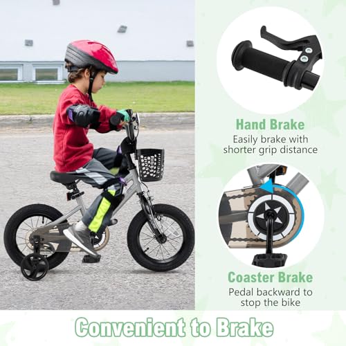 Image of BABY JOY Starry Kids Bike, 12 14 16 18 Inch Bicycle with Training Wheels, Storage Basket, Adjustable Handlebar & Seat, Handbrake & Coaster Brake, Girls Boys Bike