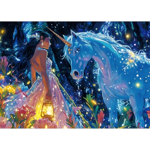 Lamplig Puzzles for Adults 500 Piece, Fantasy Fairy Glitter Unicorn Puzzle