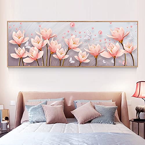 Kit broderie diamond painting complet de fleurs roses en grand format 50x140cm pour loisirs créatifs