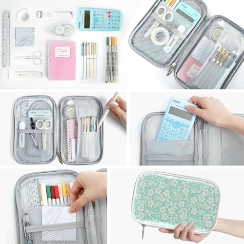 Image of White Flowers Pencil Bag Case Zipper Pencil Holder Organizer Stationary Pen Bag Cosmetic Makeup Bag Pouch Purse for School Office Supplies