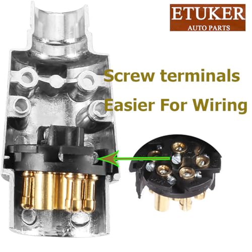ETUKER Anhängerstecker 7 polig Metall, 12V Aluminiumguss Metall Anhänger Stecker 7 polig, mit Wasser- und staubdichte Kappe, Metall 7 poliger KFZ Anhängerstecker für Wohnmobile, Wohnwagen