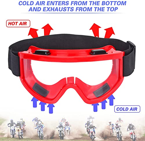 Image of Motorcycle Goggles for Men and Women - UV400 Protection, Anti-Fog, Scratch-Resistant Lens, Adjustable Strap, Windproof and Dustproof Riding Eyewear for Off-Road & Dirt Bike (Red)