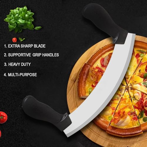 Image of UPDESH Pizza Cutter - Pizza Slicer - Mezzaluna /Mincing Knife - Double Handle Ideal for Mincing, Dicing, Chopping & Slicing (1)