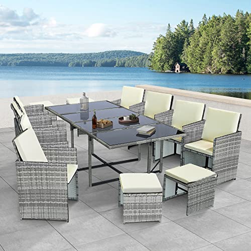 Ribelli Gartenmöbel Set 13-Teilig, Balkonmöbel aus Polyrattan, Wetterfest Sitzgruppe, Sitzgarnitur mit Sofa, Esstisch…