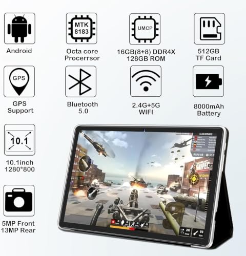Image of 10.1 inch Tablet PC, 16GB RAM + 128GB ROM /TF 512GB, Octa-Core 2.0 GHz, | 5G WiFi | Bluetooth 5.0 | 8000mAh | 1280 x 800 Pixels Tablet (Gray)