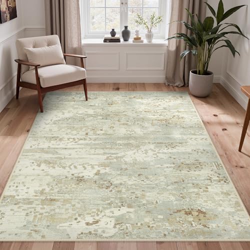 Image of BEIMO Area Rugs 5x7 for Living Room Bedroom, Modern Abstract Machine Washable Rug, Large Soft Low Pile Floor Carpet with Non Slip Backing for Dining Room, Beige