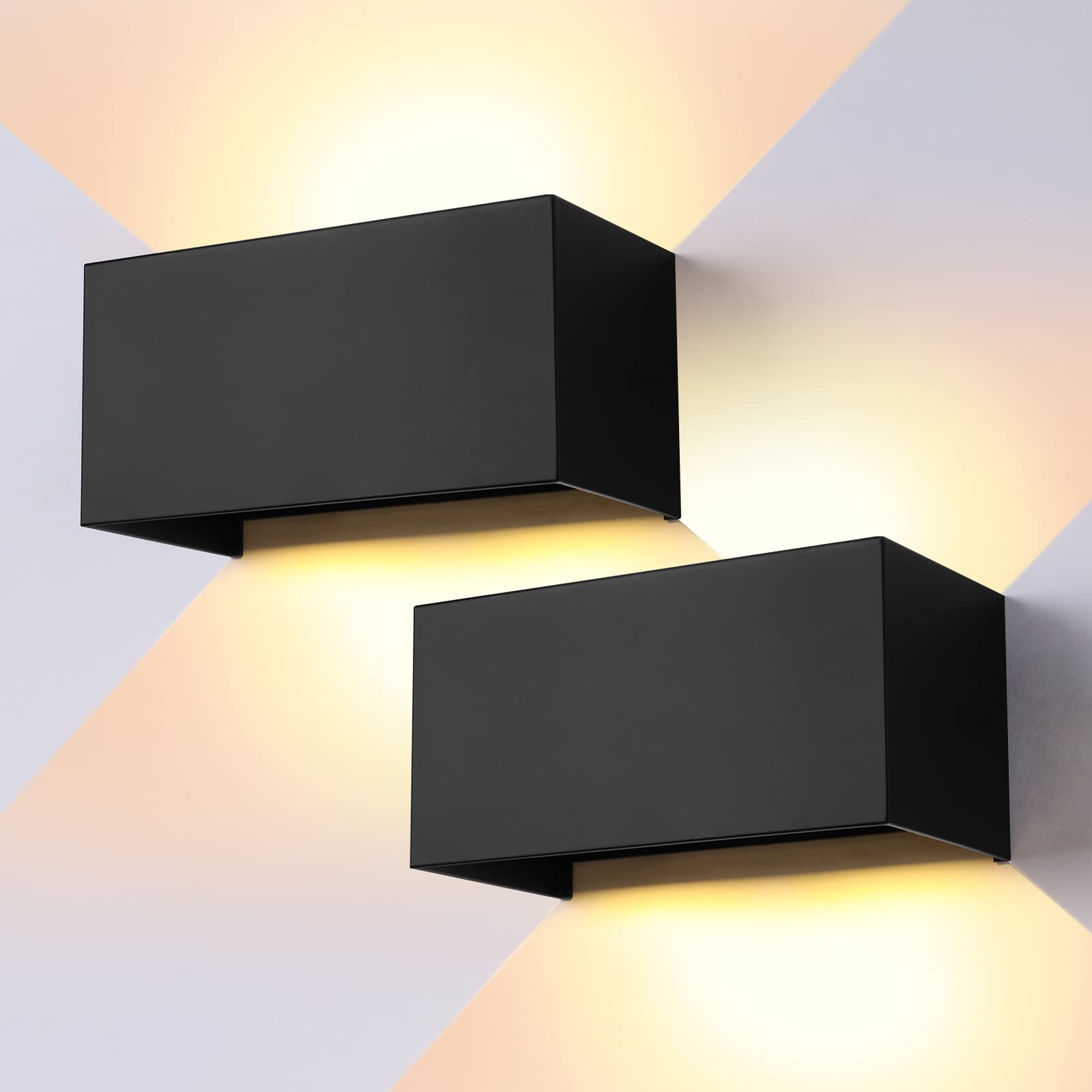 ENCOFT 2pcs 24W Aplique Pared Exterior Interior Moderno Lampara Exterior Ángulo de Luz Ajustable en Aluminio Apliques de Pared de LED Escaleras Impermeable IP65 Blanco Cálido 3000K Negro