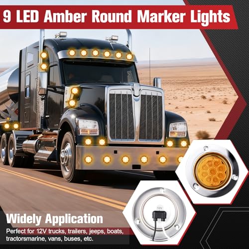 Image of 10PC 2 Inch 9 LED Side Marker Lights with Stainless Steel (Amber)