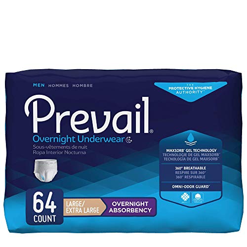 Prevail for Men Incontinence Underwear, Overnight Absorbency, Large, 64 Count