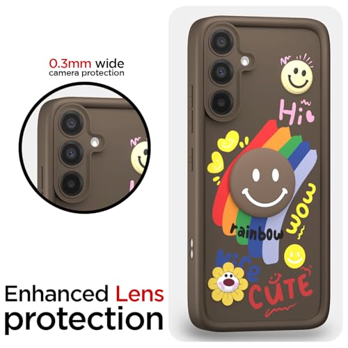 Image of Pikkme Back Cover for Samsung Galaxy A56 5G | Soft Silicone| Cute Rainbow Smile & 3D Cartoon Flower Design | Shockproof Raised Camera Protection Bumper Case (Brown)