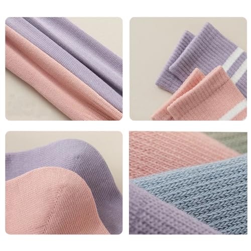 Image of Pilates Socks for Women with Non Slip Grippers, Yoga Crew Socks for Barre Hospital Sticky Slipper Socks,Women's Athletic socks, 4 Pairs(Black /White /Pink /Purple)